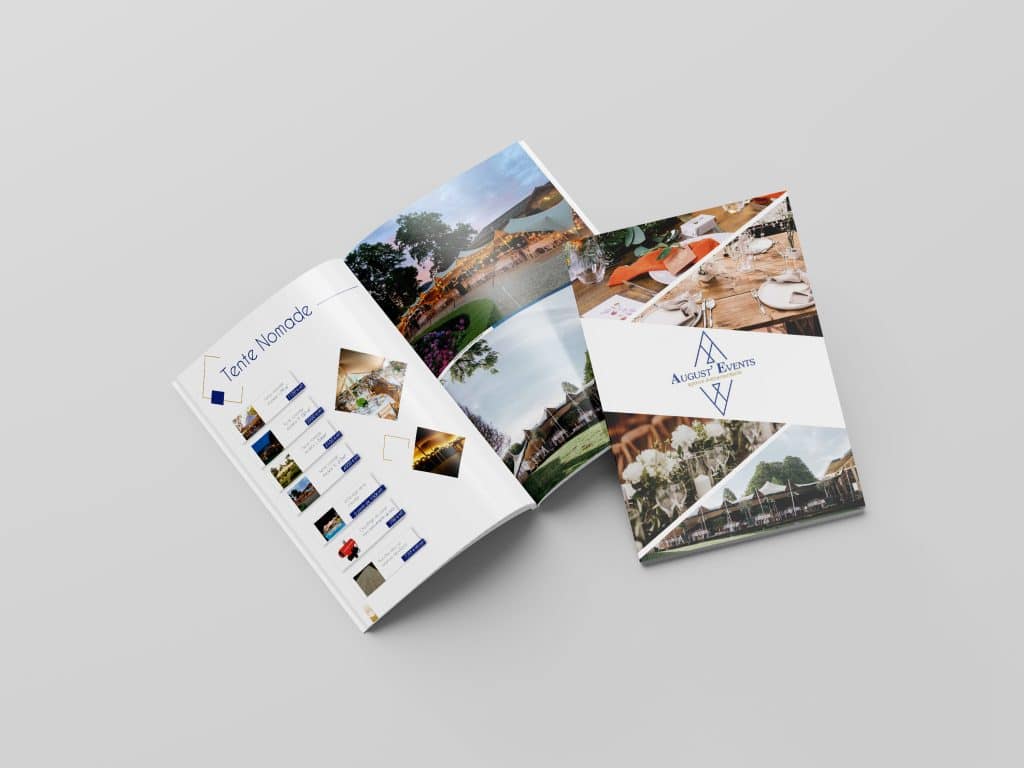 Communication graphique visuelle en Bourgogne, mise en page du catalogue de August Events, Prestation d'infographie professionnelle à Dijon et dans toute la Bourgogne, l'exemple de l'édition de catalogue